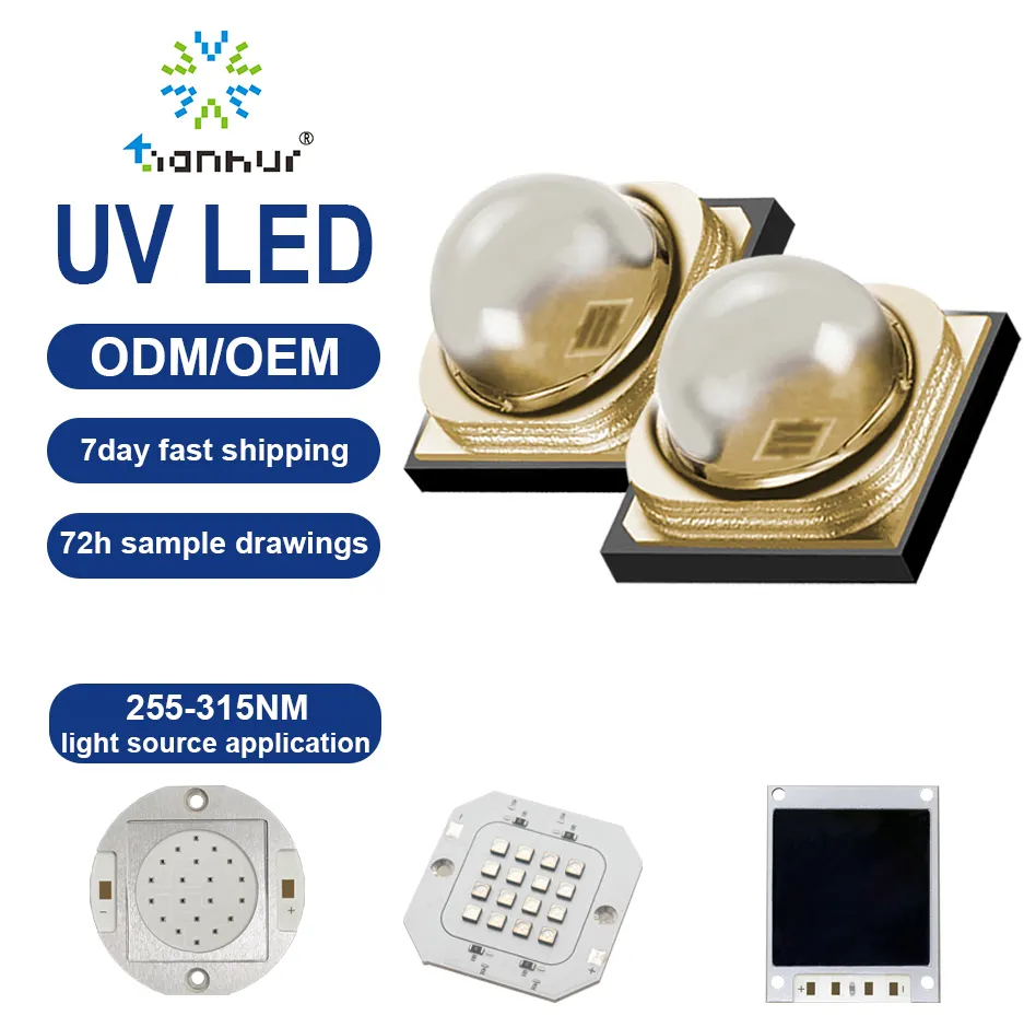 천후이 3W 고출력 UV LED 칩 비즈 255nm 265nm 275nm 285nm 295nm 305nm 315nm SMD 3535 시리즈