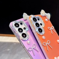 Étui de luxe scintillant avec nœud en strass pour Samsung S25 S26 Ultra, coque de téléphone Bling Bling Diamant Perle A55 A35 A17 A27 A57 A15