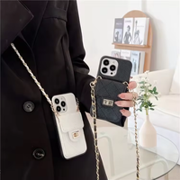 Sarung kartu kredit kotak-kotak, dompet ponsel pola kotak-kotak dengan rantai Diagonal untuk iPhone 15 14 13 12 11 pro max plus