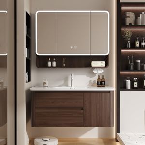 Ensemble de meubles-lavabos de style chinois couleur noyer, meubles-lavabos modernes pour hôtels, meubles-lavabos suspendus pour salles de bain, vente en gros - Product Image 2