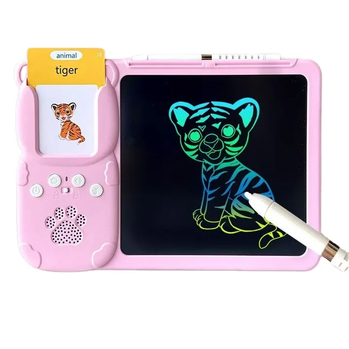 Cartões flash falantes com tablet de desenho lcd 112 CARD 255 cartões Árabe Inglês Espanhol Francês Alemão Português Máquina de educação