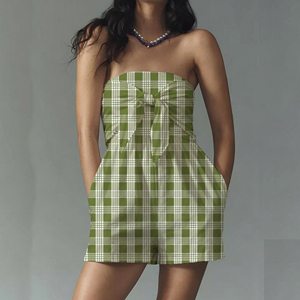 <span class=keywords><strong>Tuta</strong></span> Corta da Donna Hawaiana Personalizzata Senza Maniche e Senza Spalline con Stampa a Quadri, Bestseller all'Ingrosso - Product Image 3