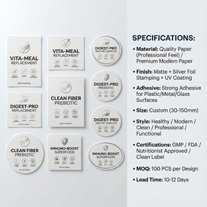 Etiqueta de Pó de Proteína em Folha Prateada Fosca, Adesivo Personalizado para Suplementos Funcionais de Enzimas e Fibras - Product Image 6