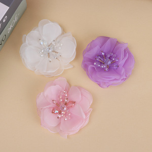 Chiffon Rhinestone Flower Applique 8Cm Flatback For Hair Clothing <b>Shoes</b> Bags <b>Decoration</b> - Product Image 3