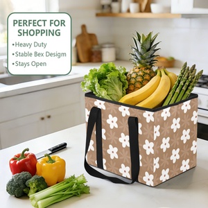 Hawaiian Flower Pattern Brown Collapsible Utility Storage Tote Custom Print Heavy Duty <b>Foldable</b> Reusable Grocery Shopping <b>Bag</b> - Product Image 5