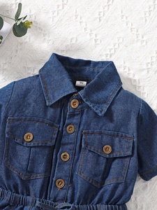 Qingli OEM fabbrica No tariffario abbigliamento estivo per bambini nuova moda per ragazze <span class=keywords><strong>tuta</strong></span> a maniche corte in Denim - Product Image 4