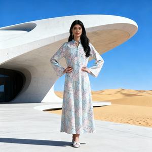 Abaya élégante en polyester avec strass thermocollants de luxe pour femmes musulmanes, robe de soirée personnalisée, vente en gros - Product Image 1