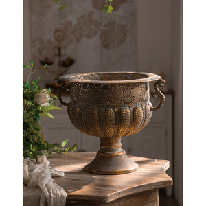 European Retro Antique Gold Floral Container Wedding Banquet Table <strong>Flower</strong> Decoration Hollow Out Carve <strong>Vase</strong> - Product Image 2