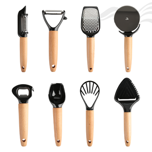 8 cái phụ kiện nhà bếp nhà nấu ăn yếu tố cần thiết bằng gỗ xử lý đồ dùng đa năng nhà bếp thực phẩm chuẩn bị tiện ích công cụ - Product Image 1