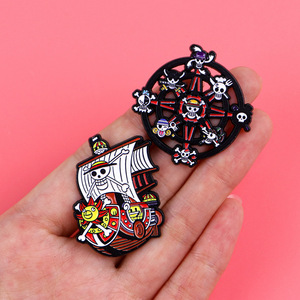 Ensemble de broches émaillées One Piece Pirates des Mers, Thème Chapeau de Paille, Navire Thousand Sunny, Roue Jolly <span class=keywords><strong>Roger</strong></span>, en métal, personnalisable, cadeau de collection - Product Image 2