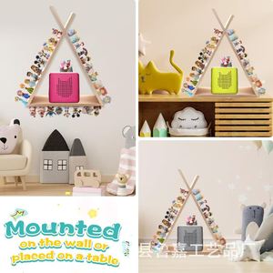 Wooden Doll Display Rack Triangle Magnetic Figurine Storage <b>Wall</b> <b>Mounted</b> <b>Shelf</b> For Kids Birthday Decor - Product Image 5