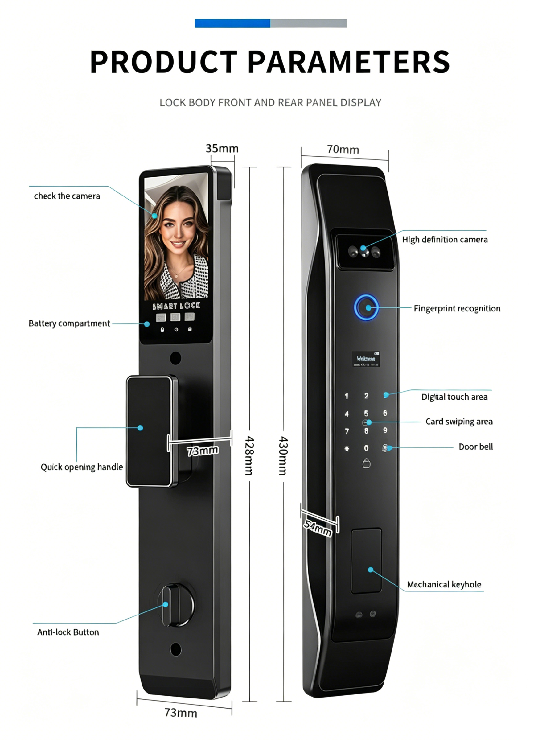 3D Facial Recognition Tuya WiFi Cloud Remote Control Smart Door Lock Security Anti-Pry Alarm Home Easy Installation Wood Door · image 7
