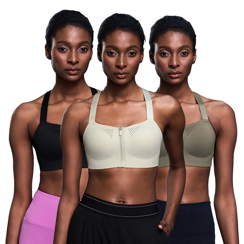 D25117 Women's Sports Bra Front Zipper Shockproof Adjustable Straps Breathable Yoga Vest Beautiful Fitness Bra with air Hole