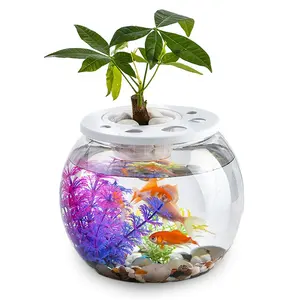 Mini aquarium nano en plastique avec plantes sur le dessus pour Betta Fish Goldfish Hydroponics Cleaning Transparent Turtle Tank Aquarium