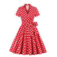 Grande taille X-4XL Vintage robe à pois pour les femmes à manches courtes col en V balançoire ceinture 50s 60s Pin Up Rockabilly robe de soirée Vestidos