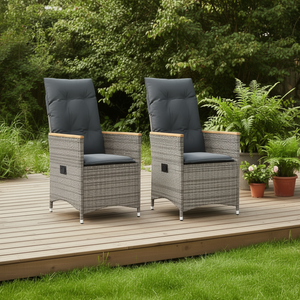 Ensemble de 2 chaises de patio d'extérieur inclinables en rotin gris, design contemporain confortable pour terrasse de jardin - Product Image 2