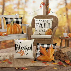 18x18 Fall <b>Pillow</b> Covers Thanksgiving Farmhouse Decorative & <b>Throw</b> <b>Pillows</b> Buffalo Plaid Pumpkin Maple Leaf Outdoor Decor Co - Product Image 5