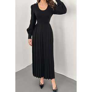 ชุดราตรีทรงเอไลน์สีดำสุดหรู คอเสื้อแบบครูว์เนค ผ้าเครป เอวเข้ารูปพอดีตัว สวมใส่สบาย - Product Image 6