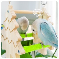 Perchoir miroir double face en bois pour perroquet, balançoire suspendue, jouet à mâcher, cadre à motif pivoine, écologique, durable, pour divertissement et jeu