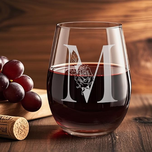 Verre à vin sans pied personnalisé avec logo transparent imprimé pour vin rouge et blanc, verre à vin sans pied monogramme A-Z - Product Image 1