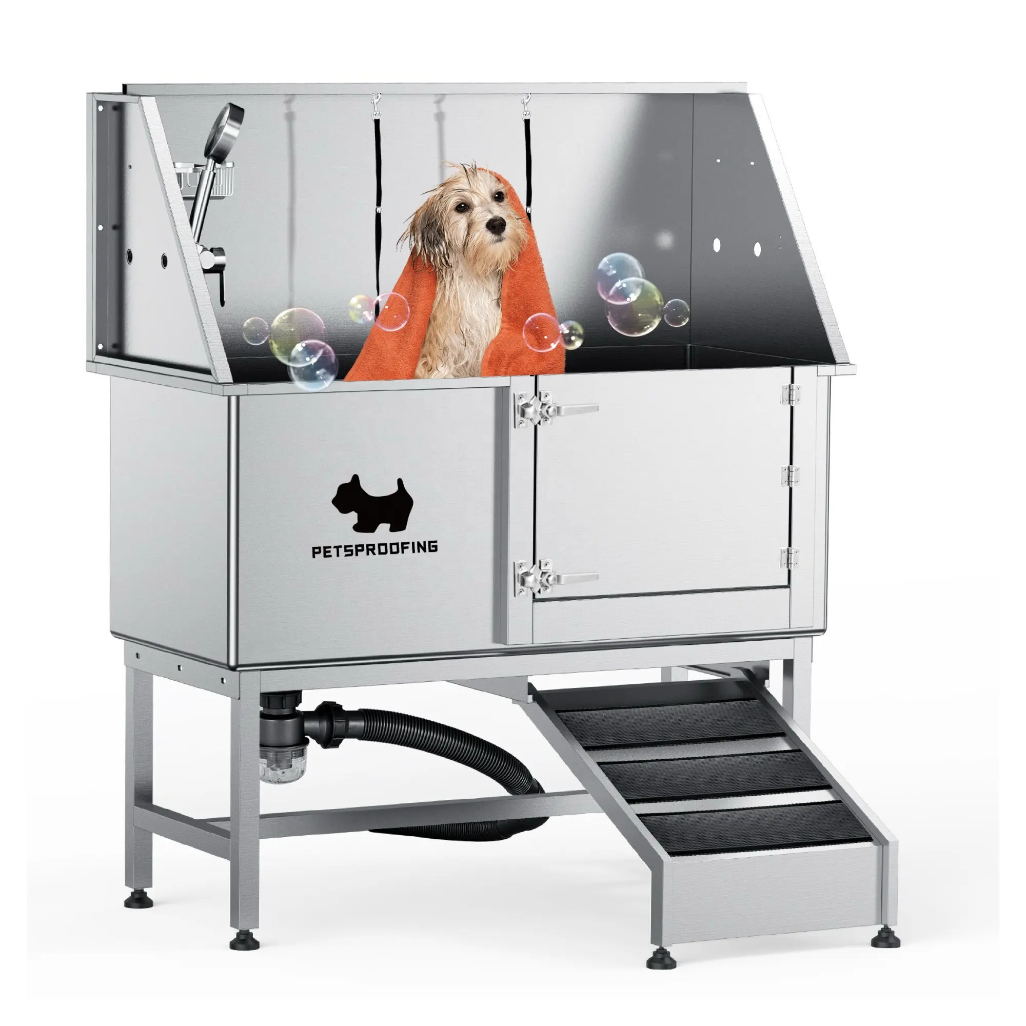 50 "ランプ犬の洗濯シャワーステーションポータブルステンレス鋼ペットグルーミングタブペットスパバスタブ大型犬用浴槽