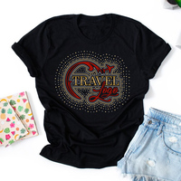 Transferts de voyage personnalisés en strass bling Hot Fix Design de motif en strass cristal pour t-shirt Transfert DTF