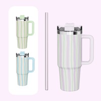 Mug de voyage isotherme en acier inoxydable de 40 oz grande capacité, pour voiture, chaud et froid, anti-fuite, avec paille et poignée, compatible avec les supports de voiture
