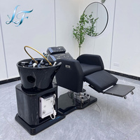 Fauteuil de massage et de shampoing moderne en cuir avec bac en acier inoxydable durable et repose-pieds réglable – Mobilier commercial pour salon de beauté