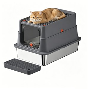 Fully Enclosed Stainless Steel Cat <b>Litter</b> <b>Box</b> Arenero 20L <b>Large</b> Anti Scatter Odor Proof With Scoop Lid Easy Clean For Home Cat U - Product Image 1