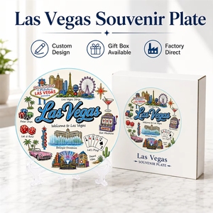 Assiette en céramique souvenir de <span class=keywords><strong>Las</strong></span> <span class=keywords><strong>Vegas</strong></span>, États-Unis, motif dessin animé des monuments de la ville, pour décoration, personnalisable OEM ODM, vente en gros - Product Image 1