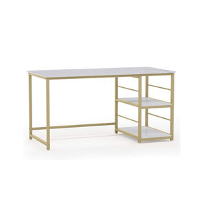 Bureau d'ordinateur à 2 niveaux de 47 pouces avec étagères de rangement, imitation <span class=keywords><strong>marbre</strong></span>, moderne, pour salon, villa, bureau à domicile, table d'étude - Product Image 4