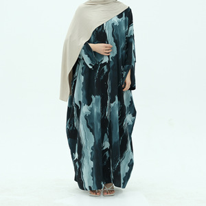 Sharut Dubai Abaya 2025 Kaftan Turc Modeste Abaya Robe Femmes Robe Musulmane Kimono Tie Dye Aquarelle En Mousseline De Soie Imprimé Ouvert Abaya - Product Image 3