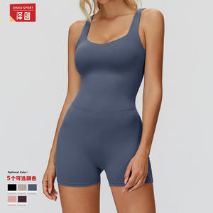 ชุดบอดี้สูทโยคะแบบชิ้นเดียวสำหรับผู้หญิง Disko Sport คอเหลี่ยม สายไขว้หลัง ชุดออกกำลังกาย สีน้ำเงินกรมท่า - Product Image 4