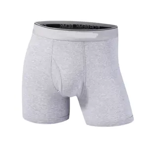 Custom Men&#39;s Boxer Brief Long Leg Underwear Pack Open Fly Pack Boxer Shorts for Men Adults Knitted 100% Cotton 1pc/opp Bag