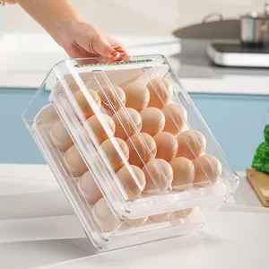 Cajones apilables de 32 rejillas, Soporte transparente para bandeja de huevos, caja de almacenamiento de 2 capas, estante para contenedores, organizador de refrigerador, contenedores con escala de tiempo