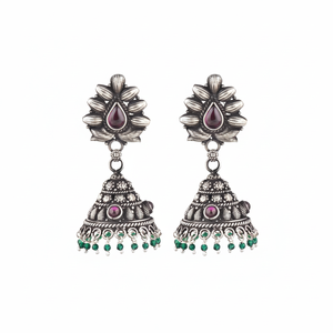 แฮนด์เมดแบบดั้งเดิมชนเผ่าที่มีสไตล์92.5เงินสเตอร์ลิงชาติพันธุ์ Jhumki เรียงรายสำหรับผู้หญิงขายส่ง5.1เซนติเมตร NSJ-799 - Product Image 1