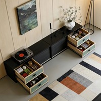Meuble TV moderne de luxe à blocs de couleur, console multimédia en bois massif, buffet vert sauge, ensemble de meubles de rangement pour salon