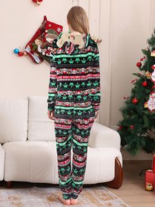 جديد المرأة رجل الفانيلا عيد الميلاد بذلة نمط سانتا المطبوعة مقنعين سحاب Onesie منامة عيد الميلاد الأسرة مطابقة الازياء - Product Image 3
