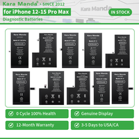 Batterie rechargeable Li-ion authentique Kara Manda 800 Cycle No Pop-up Non vérifiée 100% Diagnostique Santé pour 15 Pro Max en stock