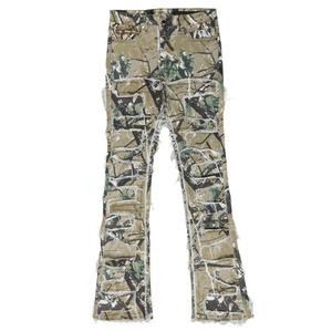 กางเกงยีนส์แฟชั่นลำลองสไตล์สตรีทฮิปฮอปทรงสลิมฟิต แต่งลายขาดรุ่ย ตะเข็บดิบ ลายพราง ทรงขาบานเล็กน้อย - Product Image 2