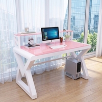 Bureau d'ordinateur de jeu personnalisé avec support pour écran, bureau d'ordinateur ergonomique rose, bureau d'ordinateur en verre, grand bureau d'ordinateur