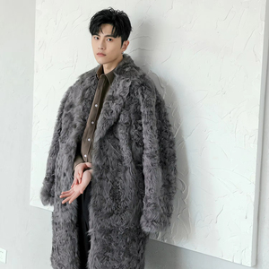 ◎real lamb leather curly fur jacket gray Vintage Grey Curly