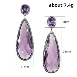 Orecchini Pendenti a Goccia Viola per Donne, Forma a Pera, Eleganti Orecchini da Cerimonia, Gioielli alla Moda - Product Image 5