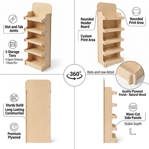 Étagère de présentation en contreplaqué sur mesure à 5 niveaux - Étagère à collation en bois sur pied avec montage facile et certifiée FSC pour les magasins de détail - Product Image 4