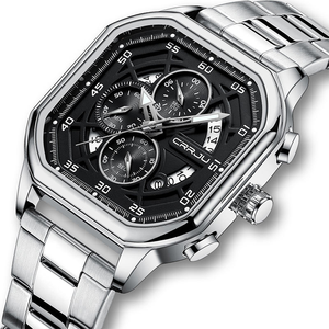 Montre de luxe pour homme en alliage à quartz, chronographe tendance à 3 aiguilles, bracelet en acier inoxydable, étanche 3 ATM, aiguilles lumineuses - Product Image 1