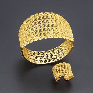 JXX Hot Sale Women's Jewelry Set 2pcs Brass <b>24K</b> <b>Gold</b> Plated Bangles and Rings Luxury Wholesale Fashion for Gift Occasions - Product Image 1