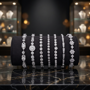 Bracelets de fiançailles et de mariage de luxe pour femmes Eternity Blossom en or blanc avec diamants naturels, taille brillant rond, plaqué or - Product Image 4