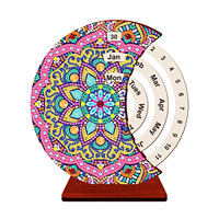Calendrier de bureau en bois écologique rotatif 3D, art diamanté, mandala, DIY, calendrier de l'avent réutilisable avec strass de forme spéciale