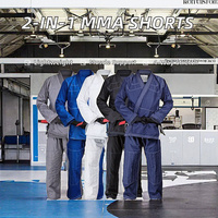 Short double couche 2-en-1 léger à compression musculaire extensible dans les 4 sens, sans besoin de sous-vêtements supplémentaires pour MMA BJJ