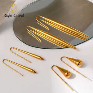 Trang Sức Sang Trọng Bông Tai Toòng Teng Giọt Nước Mắt Mạ Vàng 18K Bông Tai Vàng Thép Không Gỉ Chunky - Product Image 3